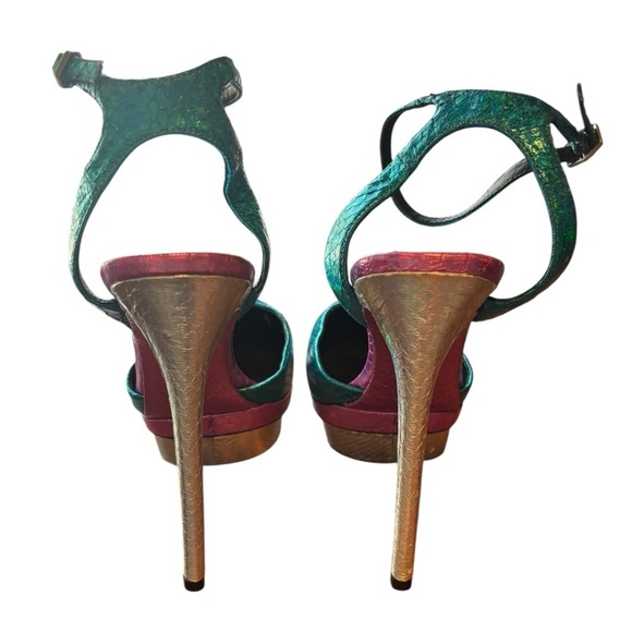 Brian Atwood Fontenay Hologram Snakeskin Platform Pump Blue Magenta Silver 9.5 - Picture 10 of 11